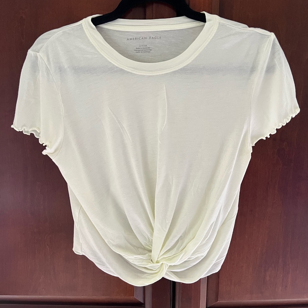 American Eagle Outfitters very light yellow Crop Front Twist top